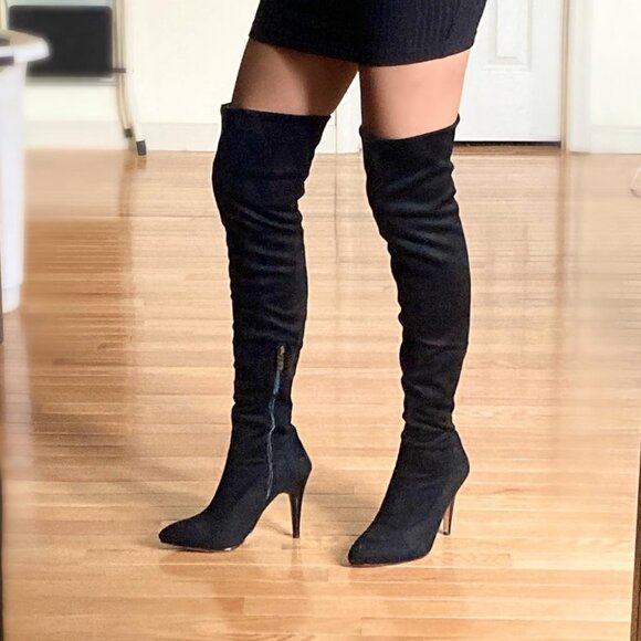 🆕Women Suede Polyurethane Over The Knee High Stretchy Leather Thigh High Boots - Picture 1 of 14